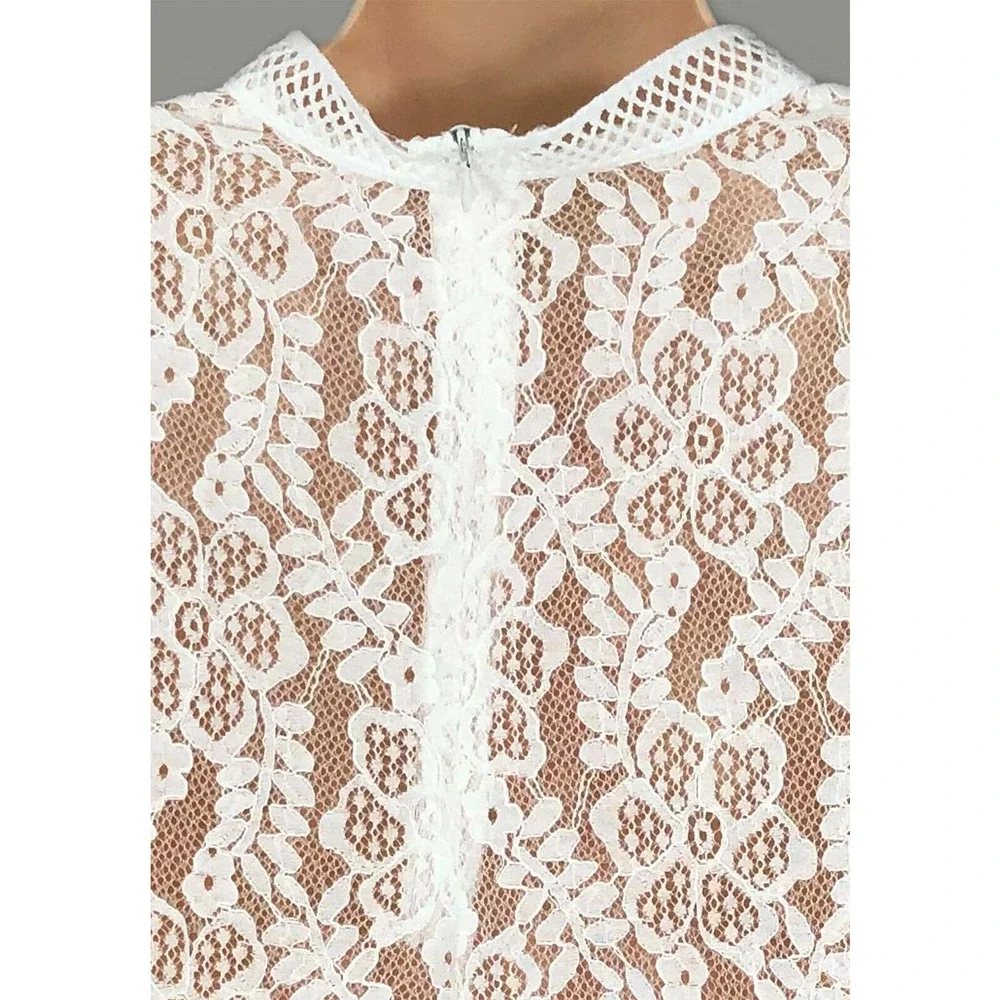 White BOHO Lace Top with Long Mesh Sleeves Crop Summer Blouse One Size RT-01
